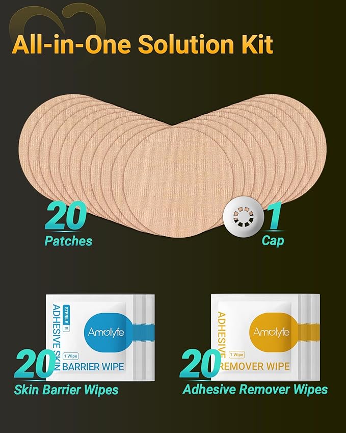 Libre 3 Sensor Covers Solution Kit - 20 Pack Libre 3 & Plus Covers Waterproof, 20 Skin Barrier Wipes & 20 Adhesive Remover Wipes for Enhanced Adhesion & Skin Protection (Tan)