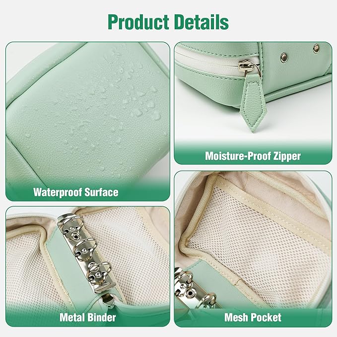 A8 Waterproof Pill Pouch Set, Large Weekly Pill Organizer with 14 Color-Coded Medicine Pouches, Reusable Travel Medicine Organizer, Zippered Pill Storage for Fish Oils, Vitamins（Green）