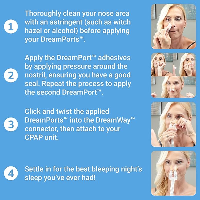Bleep Dreamports CPAP Mask Replacement, Sleep Apnea Mask, No Nasal Insertion, Skin-Friendly Tape, 32-Pack for 16 Nights, Compatible with DreamWay Connector Kit, Essential CPAP Alternative