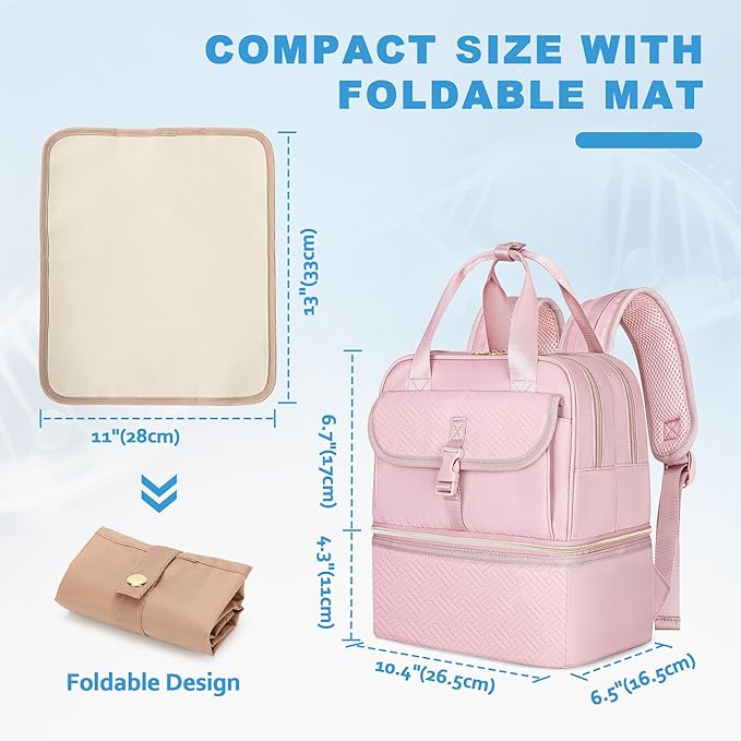 Fasrom Medicine Travel Bag Backpack with Insulated Compartment & Waterproof Mat, Double Layer Pill Bottle Organizer for Prescription, Vitamins and Medical Supplies, Pink (Empty Bag Only)