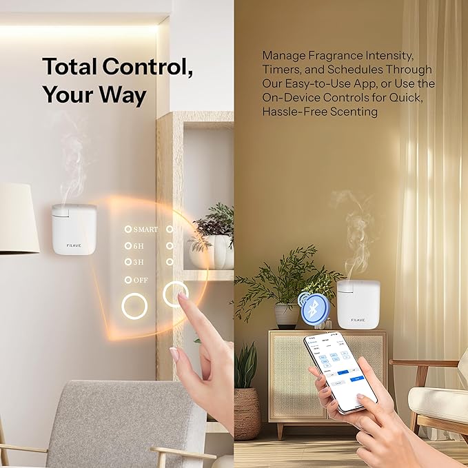 Air Lux Diffuser, Plug-in Waterless Diffuser for Essential Oil, Smart Bluetooth App Control, Covers Up to 500 sqft 60ml Capacity, Home Office Hotel Scent Diffuser, Cold Air Technology, White