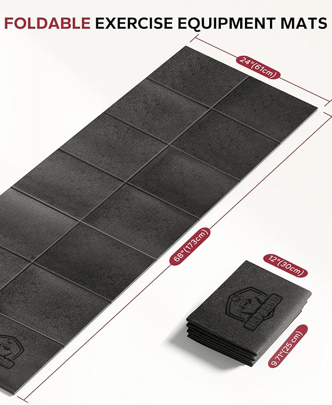 HAPBEAR Treadmill Mat – 68"x24"x1/5" Thick Non-Slip Foldable Exercise Equipment Mat for Walking Pad, Weight Bench & Treadmill – Shock Absorbing Floor Protector for Home Gym, Carpet & Hardwood Floors