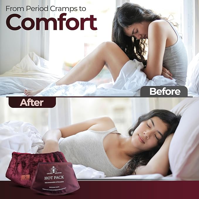 Sacred Weapon Microwavable Heating Pad for Period Cramps, Belly Warmer for Women, in Cute Fleece & Sherpa Belt – Wearable, Portable & Reusable, Gel Heat Pack, Non-Electric for Women Menstruation