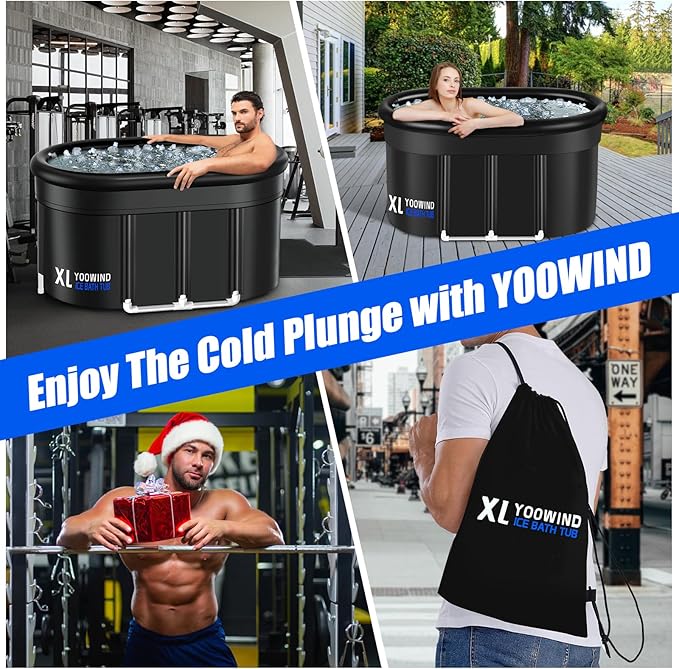 Upgrade XXL 150 Gal Cold Plunge Ice Bath Tub, Large Size for Athletes Up to 6'5'' Tall, Portable for Cold Water Therapy Recovery, Insulated Multi Layered Ice Bath Barrel for Indoor Outdoor Gym