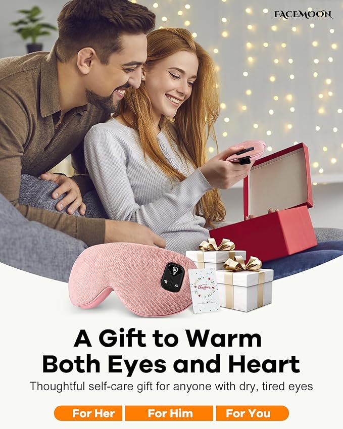 FACEMOON Cordless Heated Eye Mask for Stye & Eye Relief - Rechargeable Warm Compress for Dry Eyes, MGD & Blepharitis - Electric Warming Sleep Mask with Natural Flaxseed Moist Heat (Pink)