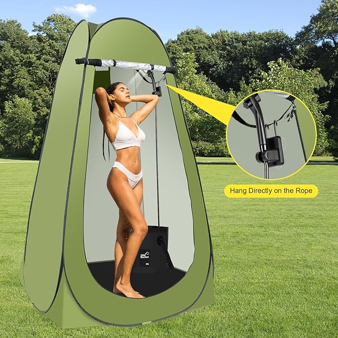 Portable Hot Shower Tent for Camping,Pop Up Privacy Tent with Rechargeable Camping Shower with 2000w Immersion Water Heater