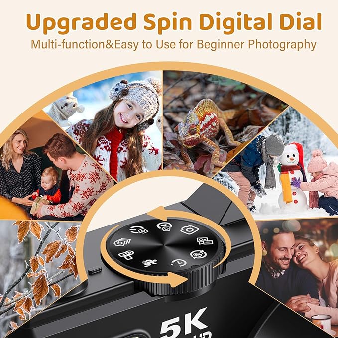 5K Digital Camera for Photography - WiFi 75MP Vlogging Cameras for YouTube - UHD Autofocus Video Camera 3" 180° Flip Screen with 18X Zoom - Compact Vlog Travel Camara with 32GB SD Card, 2 Batteries