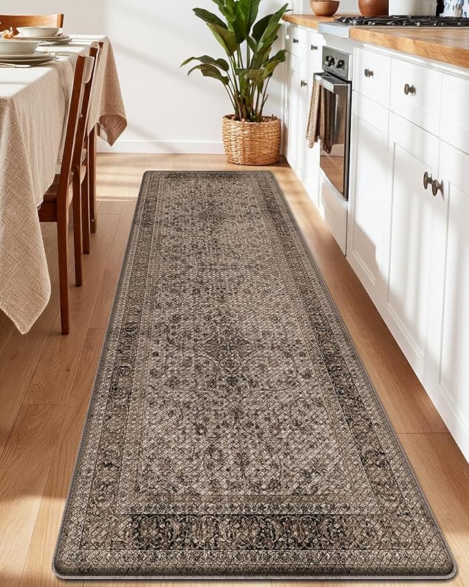 LUMI 2025 Upgraded Anti Fatigue Cushioned Kitchen Mat for Floor, Non-Slip Comfort PVC Padded Mats with Faux Leather Surface for Desk Office, Sink, Laundry, 24"x87"