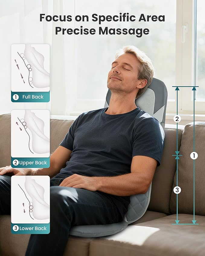 Shiatsu Back Massager with Heat,Full Back Massager for Pain Relief Deep Tissue,Longer Massage Chair Pad,Back Kneading Shiatsu or Rolling Massage for Chair,Christmas Gifts for Women Men Parents