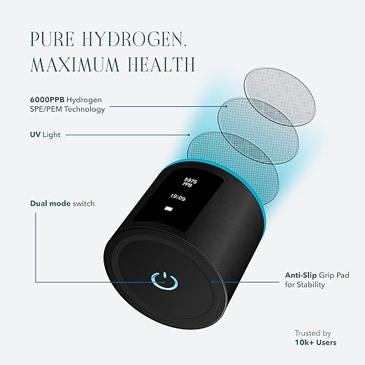 Portable Hydrogen Water Bottle Generator, Up to 6000 PPB with SPE/PEM Technology Hydration Hydrogenated Water Bottle, Athletic, Rechargeable H2 Generator, Long Lasting Battery