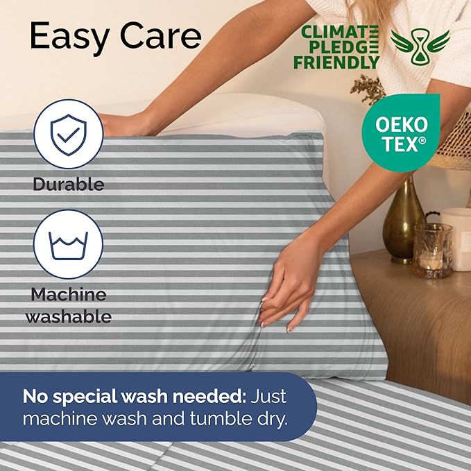 Twin Size 3-Piece Sheet Set - Extra Soft, Breathable & Cooling - Hotel Luxury Durable Bed Sheets - Deep Pockets, Easy-Fit & Wrinkle-Free - Grey Stripes Oeko-Tex