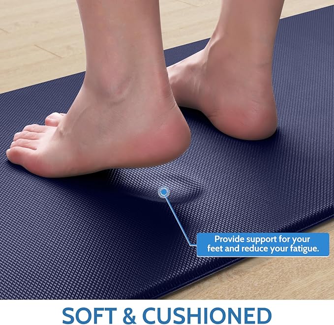 StepLively Kitchen Mat, 2 PCS Kitchen Rugs, Cushioned Kitchen Mats for Floor, Anti Fatigue Kitchen Rug Set, Non-Skid Standing Mat for Kitchen, Office, Sink, 17.3"x30"+17.3"x70", Blue