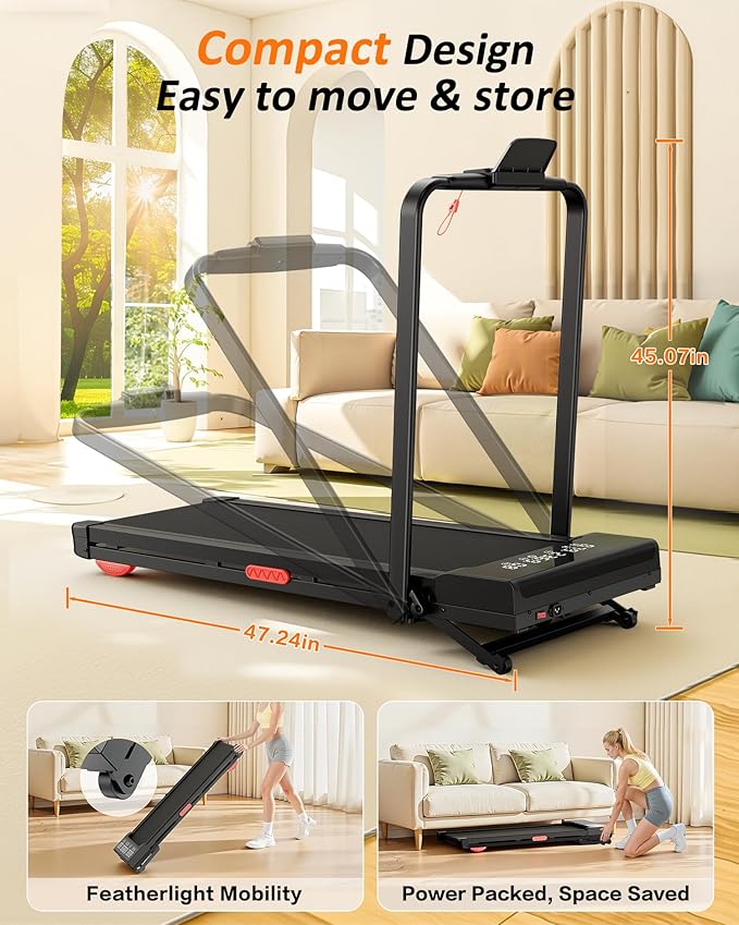 Treadmill with Auto Incline,12-Level Incline Walking Pad Treadmill with Handle Bar,3.0HP Quiet Under Desk 350 lbs Weight Capacity 2 in 1 Foldable Treadmills Walking LED Display for Home Office Gym