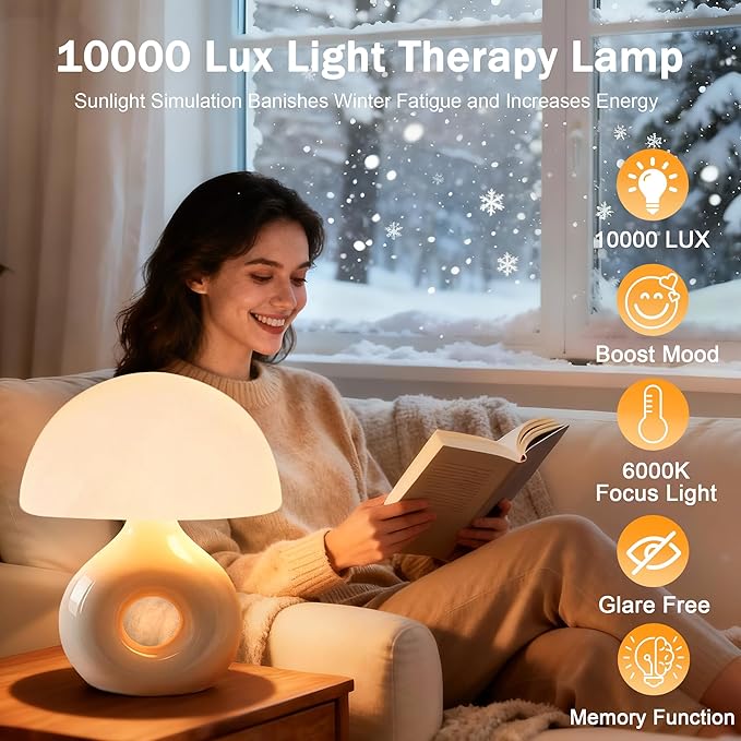Mushroom Lamp, 670nm Red Light & 10000 Lux Therapy Lamp with Remote & Memory, 4 Color & 5 Brightness/3 Timers,Bedside Nightstand Light for Bedroom,Sunlight Lamp for Home Office Birthday Gift