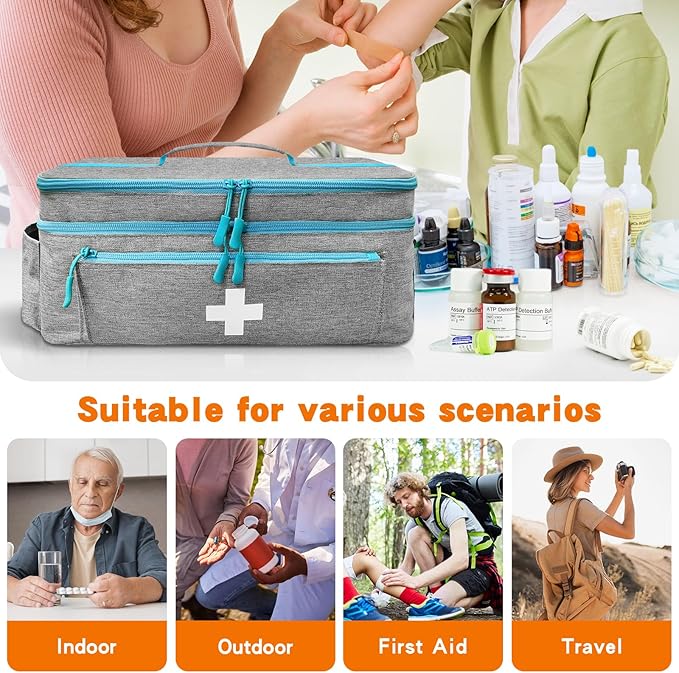 Boczif First Aid Kit, First Aid Storage Carry Bag, Pill Bottle Organizer for Emergency Trauma Medical Kits Supplies Waterproof, Ideal for Home, Travel, Outdoor, Camping (Grey with shoulder strap)