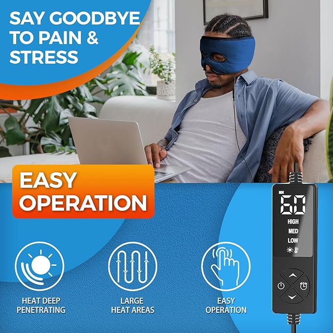 sticro Moist Heat Sinus Mask for Sinus Pressure Relief, 3 Heat & 5 Timer Settings Heated Eye Mask with Eye Holes, Thermo Therapy for Sinusitis, Migraine, Tension Headache, TMJ Relief