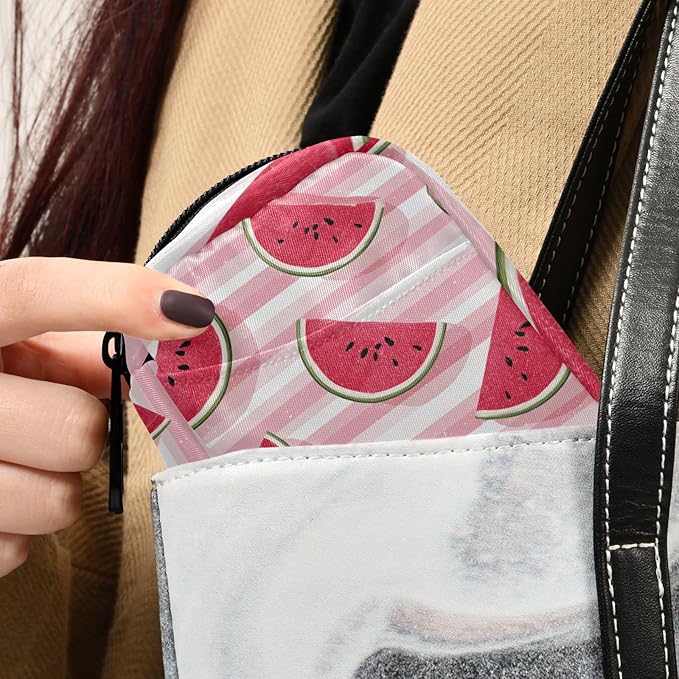Pink and White Striped Juicy Watermelon Slices Travel Pill Organizer Case Box Container Weekly Portable Vitamin Medicine Holder Storage Bag with Zipper Removable