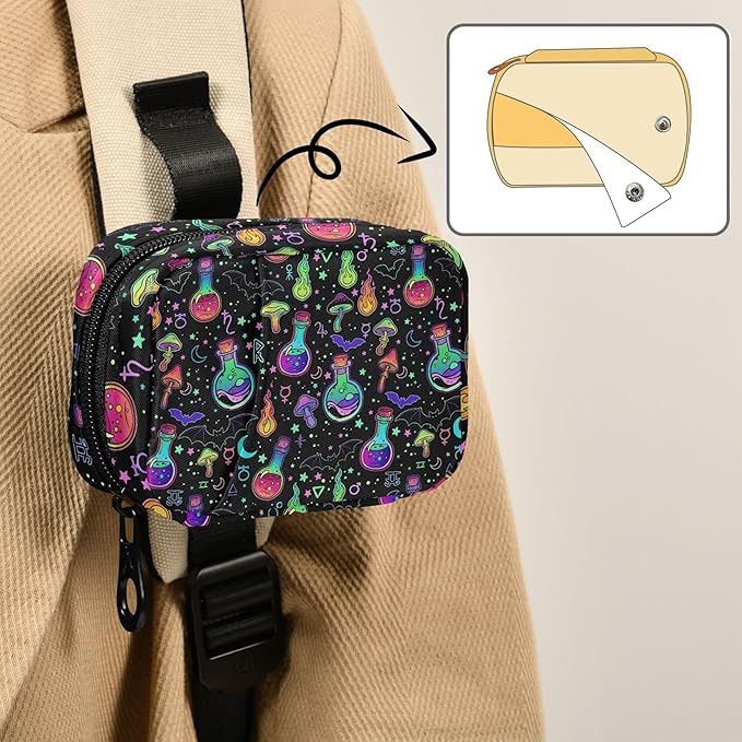 Travel Pill Organizer Bag Weekly Pill Organizer Case Psychedelic Mushroom Bat Purple Portable Small Daily Pill Boxes for Vitamin Fish Oils Supplement Holder with Zipper Compact Size
