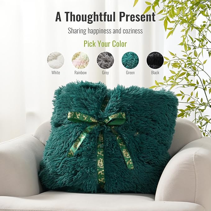 Uttermara Weighted Blanket Queen Size 15 Pounds for Adults, Sherpa Faux Fur Heavy Blanket for Couch Bed, Soft Plush Fleece & Cozy Sherpa Reverse, Luxury Long Fur Throw Blankets, 60"x80", Forest Green