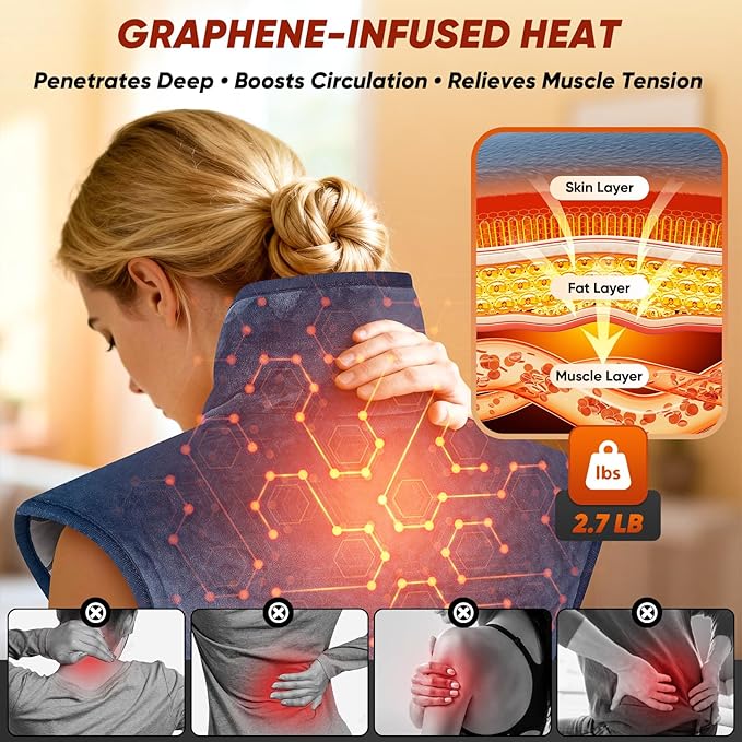 Heating Pad for Back Neck & Shoulders, 2.7lb Weighted Electric Graphene-Infused Heat Pad for Pain Relief, Wearable Full Body Large 24"x35" Fast Heating, ETL Certified, Gifts for Women, Men, Mom, Dad