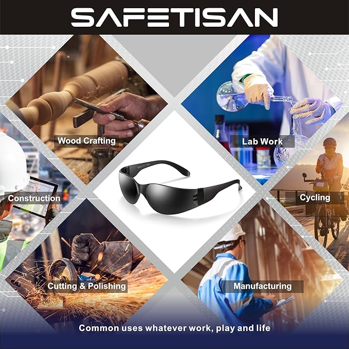 Tinted Safety Glasses Bulk, 48 Pack, Protective Dark Safety Sunglasses for UV Protection, Scratch & Impact Resistant Smoke Lenses Ideal for Construction, Outdoor Work and Shooting