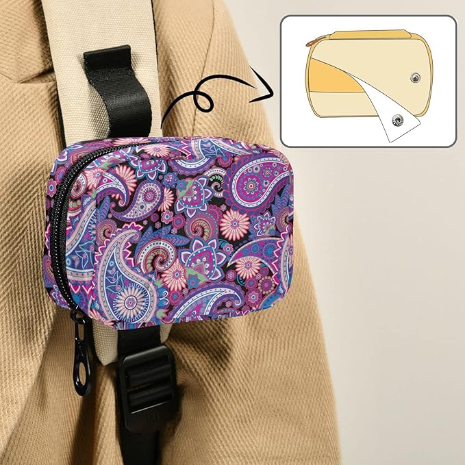 Naanle Traditional Paisley Flowers Pill Box 7 Day Case Travel Organizer Bag with Zipper Floral Portable Weekly Compact Size for Vitamin Supplement Holder, 4.6 x 3.14 x 1.88 Inch, Purple