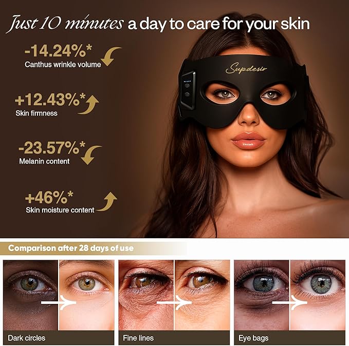 Red Light Therapy Eye Mask, 7-Color LED Light Therapy, 5-Level Gentle Massage Under Eye Device, Under Eye Red Light Therapy for Fine Lines Eye Bags Dark Circles for Men Women
