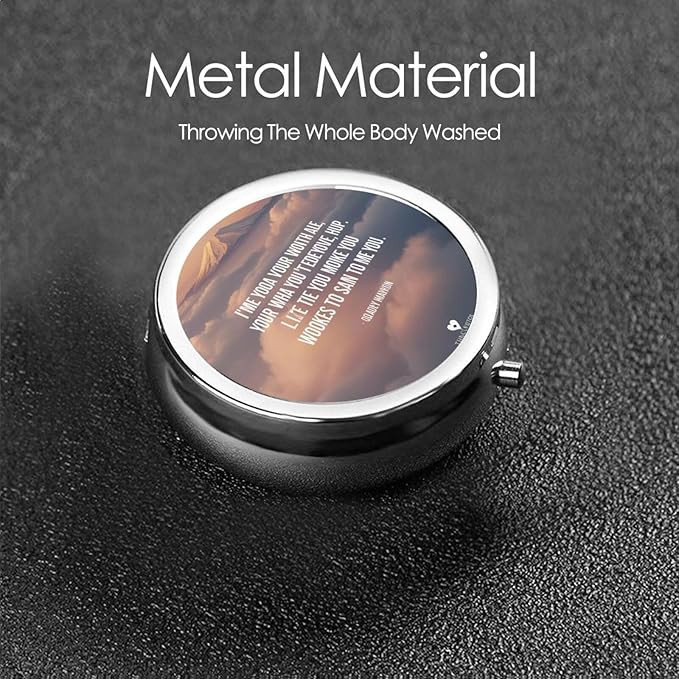 ZhongGuo Inspirational Quotes Printed Pill Organizer,Round Travel Pill Organizer Mini Medicine Pill Box for Purse Iron Plating