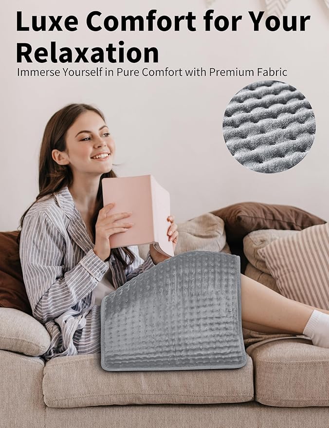 Heating Pad for Back Pain Relief, 17" X 33" XXX-Large Heating Pads for Cramps Neck & Shoulder, Extra XL Electric Heat Pad W/ 6 Temperature Settings,Moist Dry Heat Therapy,2H Auto-Off, Grey
