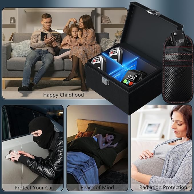 Faraday Box with Faraday Bags for Car Keys, Faraday Key Fob Protector, Faraday Cage Key Fob Signal Blocker, Signal Blocking Box for Car Keys