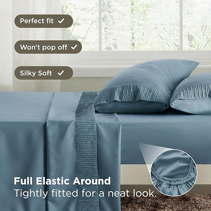 Bedsure King Size Sheets Set - 4 Pieces Soft King Sheets - Breathable & Cooling - Hotel Luxury - Easy Care Polyester Microfiber Bedding for Women, Men, Mineral Blue