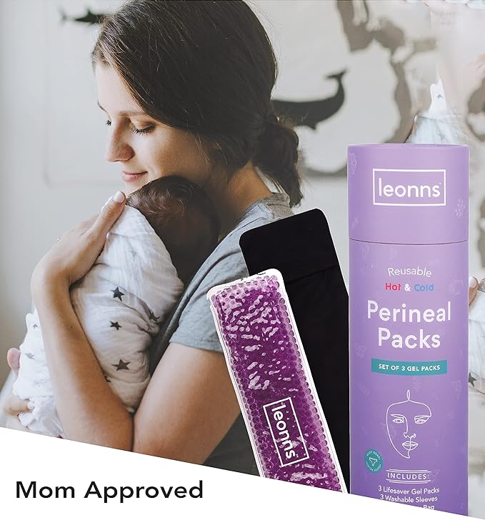 Leonns® Reusable Perineal Ice Packs for Postpartum - 3 Postpartum Ice Packs with Soft Satin Sleeves - Post Partum Relief Ice Pads with 2 in 1 Hot or Cold Pack Functionality - Relief for Perineal Pain
