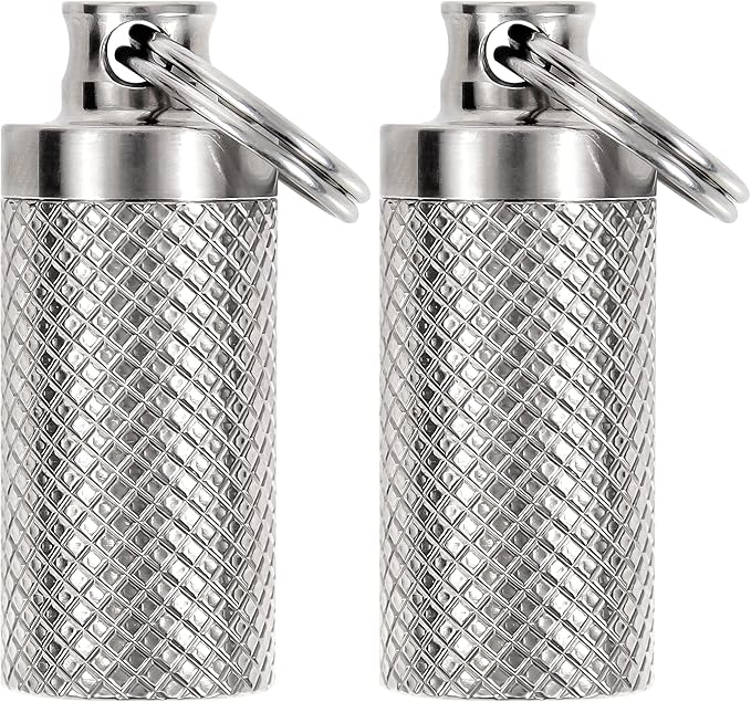 Keychain Pill Holder (2 Pack), Metal Small Pill Case, Waterproof Portable Travel Pill Box, Pill Container for Purse