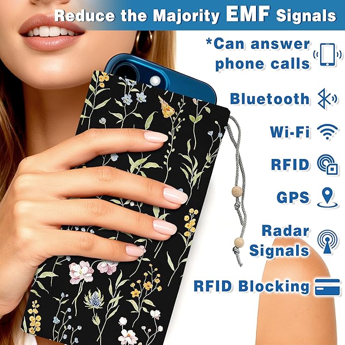 EMF Shield Sleeve for Cell Phone Reduce Signal Anti-EMP Pouch Against Radiation, EMF, 5G, RFID Blocking 4x8 Inch Watercolor Floral Phone Sleeve Bags