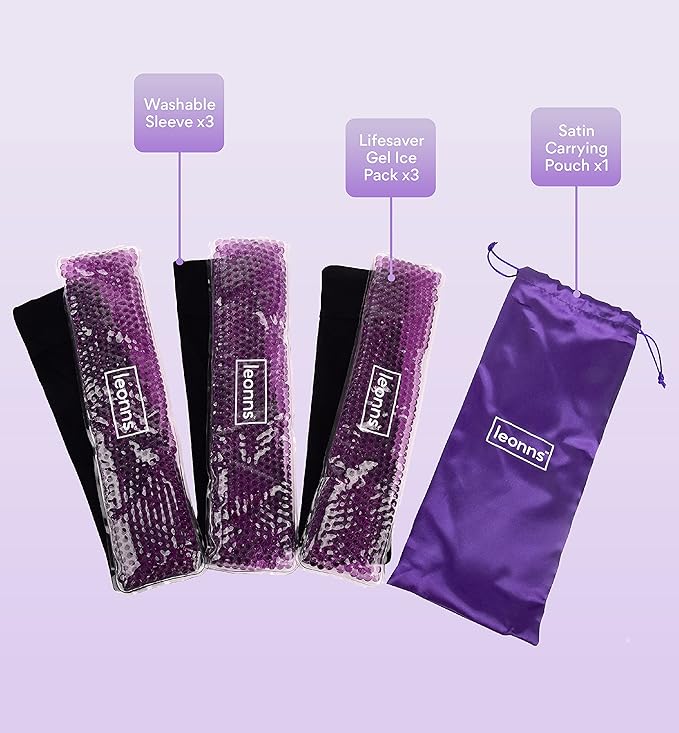 Leonns® Reusable Perineal Ice Packs for Postpartum - 3 Postpartum Ice Packs with Soft Satin Sleeves - Post Partum Relief Ice Pads with 2 in 1 Hot or Cold Pack Functionality - Relief for Perineal Pain