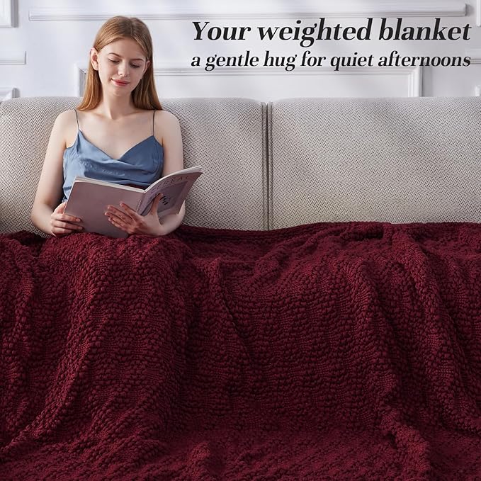 Knitted Weighted Blanket for Adult, Chunky Knit Weighted Throw for Sleep 60"*80" 20lbs, Cooling Breathable Machine Washable Heavy Blanket for Room Decor (Red, Queen)