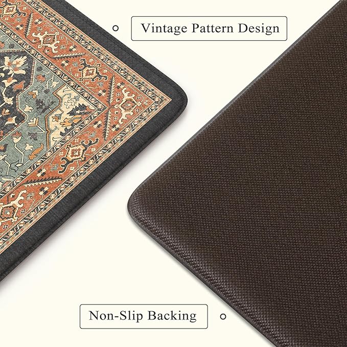 Kitchen Mats for Floor 2PCS Cushioned Anti Fatigue,Farmhouse Vintage Comfort Standing Kitchen Rugs Non Slip,Memory Foam Carpet for Laundry Office Bathroom,Blue
