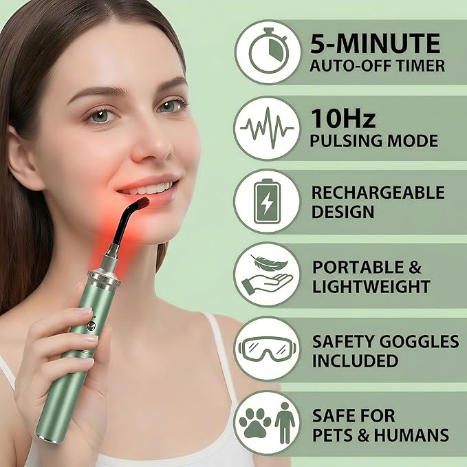Red Light Therapy Wand, 2-in-1 Handheld Device for Lip & Mouth Care, Red & Infrared Light for Muscle & Joint Comfort, 5 Wavelength Modes (460nm, 630nm, 660nm, 850nm, 900nm), Rechargeable