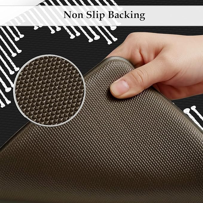 KIMODE Anti Fatigue Kitchen Mats, Black Kitchen Rugs, Padded Kitchen Mat for Floor, Comfort Foam Standing Desk Mat, Cushioned Kitchen Mats for Floor 2 Piece for Laundry Office Sink 17"x47"+17"x29"
