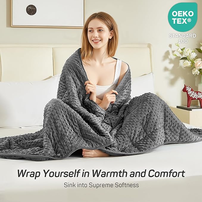 Weighted Blanket 15lbs for Adults, Ultra Soft Minky Dot Heavy Blankets for Sleep, Breathable Washable Throw Blanket with Glass Beads, 48"x72" Twin Size, Grey