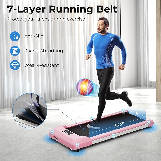 GYMAX Walking Pad, 2.25HP Under Desk Treadmill with LED Display, Remote Control & 7-Layer Belt, Compact Portable Jogging Running Machine for Home Office Small Space