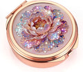 Dynippy Pill Case Pill Box with Mirror Pocket 3 Compartment Medicine Case Vitamin Pill Organizer for Pocket Purse and Travel (Round, Rose Gold-Glitter Rose)