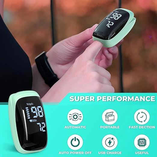 Rechargeable Pulse Oximeter Fingertip Oxygen Monitor Fingertip with SpO2 Pulse Rate and PI OLED Precision Fast Oximeter SpO2 Reading Outdoor Sports Home (Green)