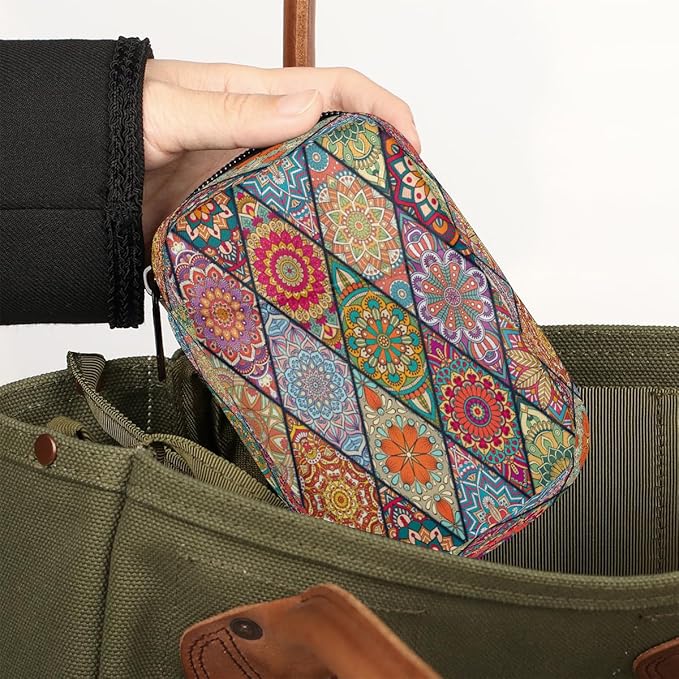 Color Mandala Geometric Bohemian Travel Pill Organizer Box Weekly Portable Pill Case Daily Pills 7 Day Small Birth Control Pills Container Removable Compartments for Medicine Vitamins Fish Oil