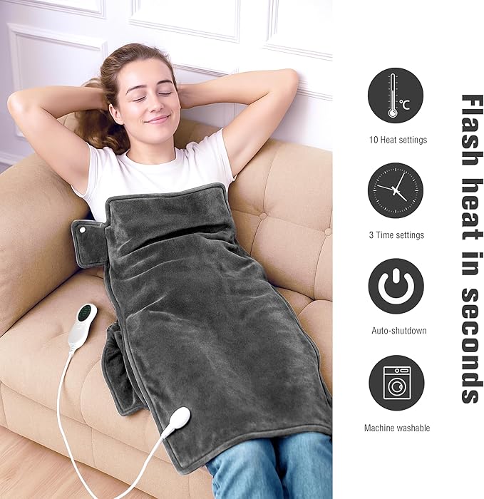 Heating Pad for Neck and Shoulders and Back,Holiday and Birthday Gifts for Family, Friends, and Seniors,Heating Pad for Back Pain Relief,10 Heat Settings, 3 Timers, Auto-Off (Gray)