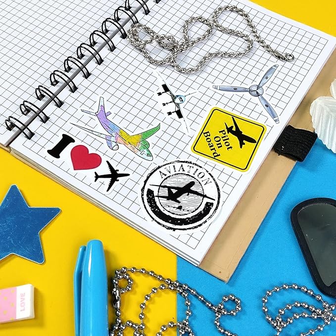 BulbaCraft 100Pcs Aviation Stickers and Decals, Pilot Stickers for Laptop, Airplane Decals, Aviation Gifts, Airplane Party Decorations, Gifts for Women & Men