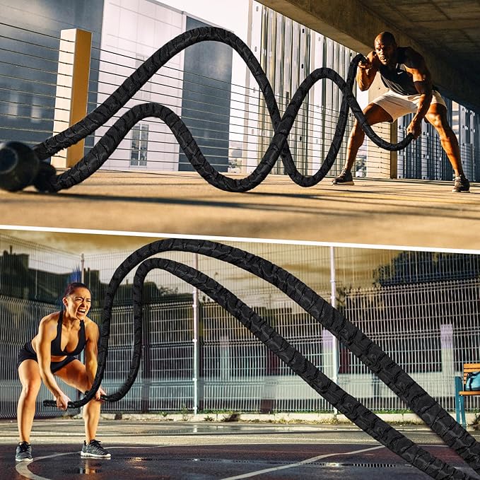 Battle Ropes for Home Gym Exercise: 1.5 Inch Diameter 30FT Length Workout Exercise Rope Training Ropes with Protective Sleeve, Heavy Battle Rope for Workout Exercise Fitness & Strength Training