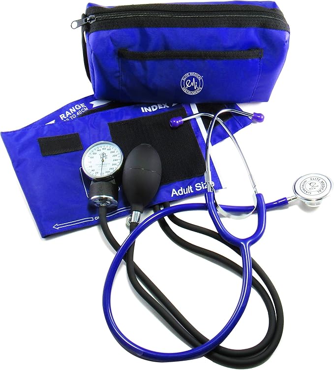 EMI #305 Aneroid Sphygmomanometer Blood Pressure Monitor and Dual Head Stethoscope Kit Set (Royal)