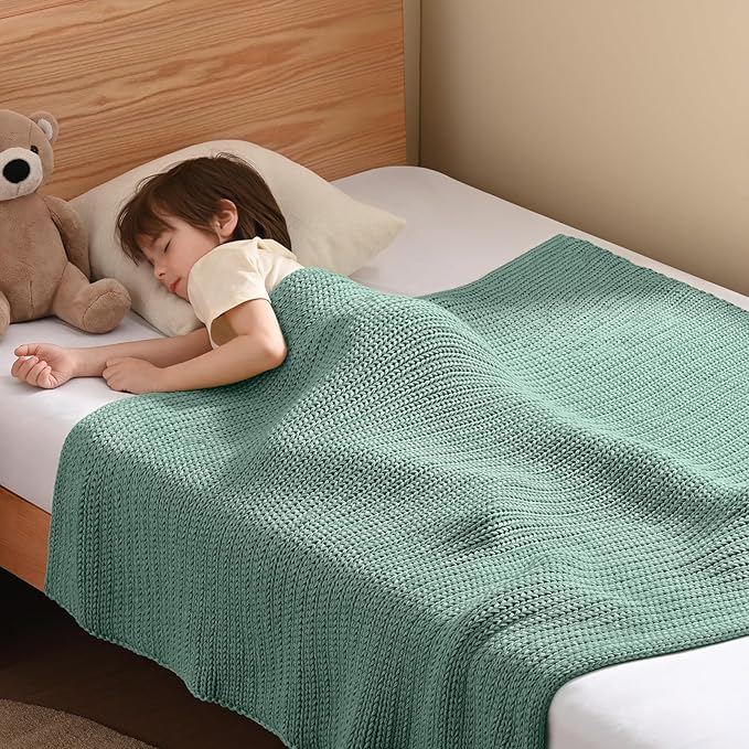 Guohaoi Knitted Weighted Blanket Kids (Haze Green 40"x60" 7lbs) No Beads Cooling Heavy Blanket, Home Decor Breathable Chunky Knit Throw Blanket for All-Season Use