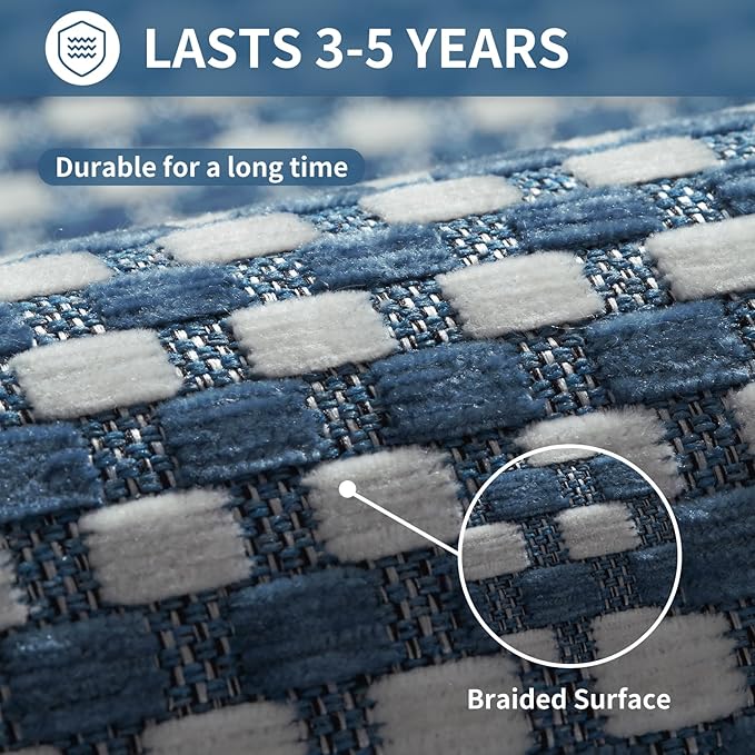 Kitchen Runner Rugs Non Slip Washable, Super Absorbent Soft Chenille Braided Kitchen Mats for Floor Rubber Backing Sink Mat Standing Hallway Floor Mat, Easy Clean, Blue 17"x59"